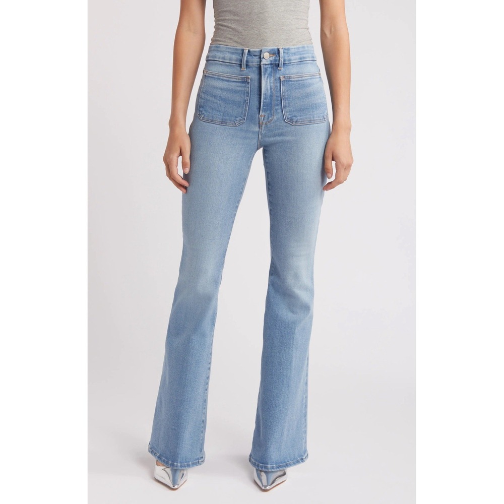 Good American Good Legs Flare Jeans 10/30 Indigo Mid Rise NWT Missing Button